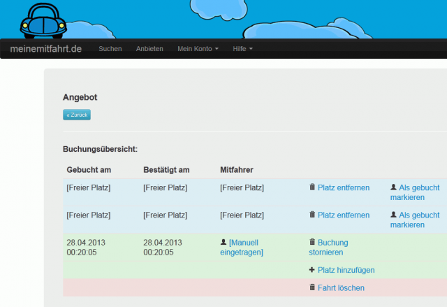 meinemitfahrt.de - Belegung der Mitfahrer