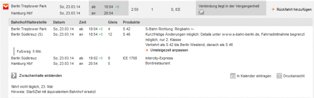 Fahrplanauskunft der Bahn - 50 Minuten Ringbahn