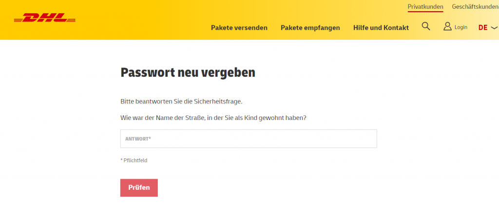 DHL-Kennwort vergessen