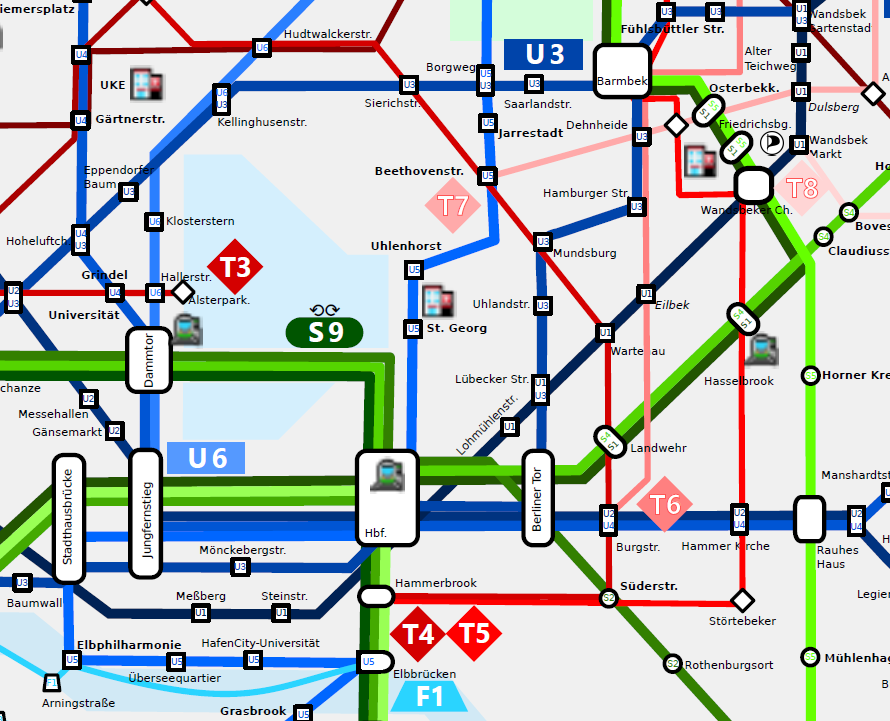 Entwurf eines Tram-Netzes für Hamburg (Grafik)